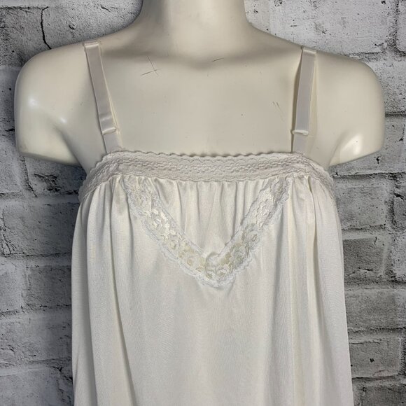 Vintage 90s Satin Lace Trim Hem Square Neck Midi Slip Lingerie Dress Nightgown - Picture 2 of 14